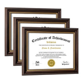 DEKWINN 3-pack diploma frames in reddish-brown with gold trim for wall or tabletop display