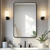 Delma bathroom mirror with black frame over sink in 30x20 for clear grooming