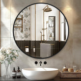 Delma black round mirror 22-inch wall-mounted for bright reflections and modern bathroom decor