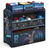 Delta Children Batman 6-bin organizer front view showing organized toy storage.