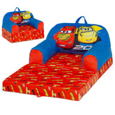 Delta Children Cars Cozee Buddy blue chair front view with 2-in-1 sleeper feature for naps