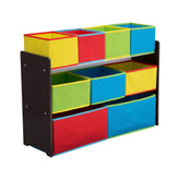 Delta Children Deluxe Multi-Bin Toy Organizer with dark chocolate finish for stylish storage.