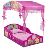 Delta Children Disney Princess toddler bed with canopy for safe, magical bedtime space.