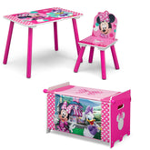 Delta Children Minnie Mouse table view shows kid-friendly height for comfy play
