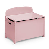 Delta Children MySize Deluxe Toy Box Dusty Rose front view highlights sturdy wood construction.