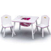 Delta Children Princess Crown table with storage cubby in white and pink.