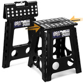 Delxo 16-inch folding stool closed for compact storage and easy carry