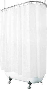 De-Mediocre clawfoot curtain with damask print elevates bathroom style and privacy
