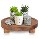 Demigo 10-inch acacia round tray used as a stylish countertop display stand.