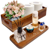 Demigo toilet tank basket topper in natural acacia wood with handcrafted finish