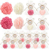 Demissle rose flower soap favor, wrapped for guest gifting at baby showers.