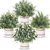 Der Rose 4-pack farmhouse artificial plants in rustic pots brighten shelves and desks.