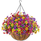 Der Rose artificial hanging flowers in an outdoor basket for year-round color