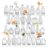 Der Rose glass bud vases 32-pack showcase small blooms for rustic weddings and home decor.
