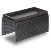 Detor sofa arm tray with storage box in ebony bamboo keeps essentials within reach.