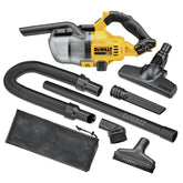 DEWALT 20V handheld vacuum with LED light for dim jobsite areas.