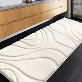 DEXDE white bathroom rug 24x60 absorbs water quickly for a drier floor