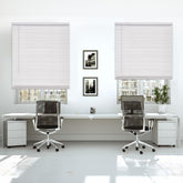 DEZ FURNISHINGS cordless mini blind pearl white slats closeup for light control