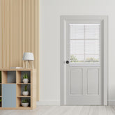 DEZ FURNISHINGS cordless magnet mini blinds headrail offers a clean, built-in look on metal doors.