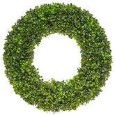 DFRREN 20-Inch Boxwood Wreath on front door adds year-round curb appeal.