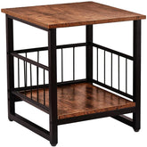 DHMAKER industrial end table with square top, front view; sturdy surface for daily use.