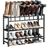 DIMJ boot rack 4-tier front view showing organized tall boots