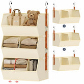 DIMJ extra-large hanging closet organizer front view with roomy compartments for bulky items.