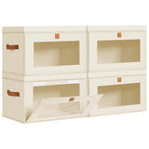 DIMJ storage bins with lids front-opening design for easy access on tall shelves.