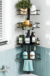 Dimyno corner shower caddy tension pole extended for tall ceilings.