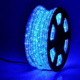 DINGFU 50ft blue LED rope light on a deck enhances outdoor ambiance