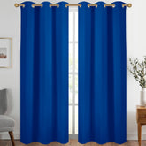 Diraysid Royal Blue grommet blackout curtains block morning light.