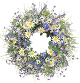 DIYFLORU 24-inch blue summer wreath with daisies for a welcoming front door