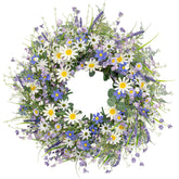 DIYFLORU 28-inch summer wreath with white sunflowers frames the front door.