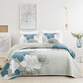 DJY 3-piece king quilt set with blue floral coverlet for all-season comfort