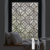 DKTIE boho stained-glass look window film provides privacy with decorative diffusion