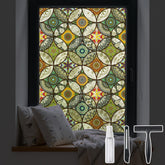 DKTIE stained glass decorative window film enhances privacy and style on a glass pane