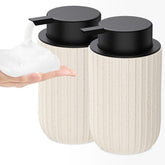 Dlirho speckled beige ceramic foaming soap dispenser front view, ideal 2-pack for clean counters