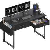 DLisiting desk with fabric drawers offers discreet under-desk storage.