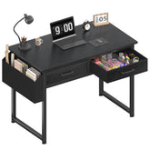 DLisiting small desk with fabric drawers in black boosts bedroom organization.