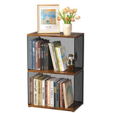 Dmevkic small bookshelf 2-tiers side view with visible wire grid panels for easy access.