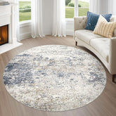 DMOYEST 6ft round living room rug in beige-blue provides soft, foot-friendly comfort.