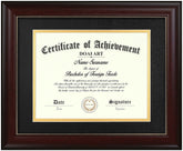 DOAI ART diploma frame front view in mahogany highlighting certificate presentation
