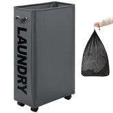 DOKEHOM 29-inch slim laundry basket on wheels for easy relocation and transport.