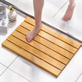 Domax Bamboo Bath Mat front view showing natural bamboo and non slip surface for safe stepping