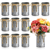 Domensi rustic vase with twine bow for elegant wedding table centerpieces.