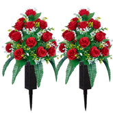 DONODA artificial cemetery flowers: two rose bouquets for enduring color in memorial displays.