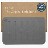 Dorai Stone Bath Mat with non-slip base keeps bathroom floors dry after shower.