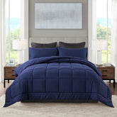 DOWNCOOL Blue Full Size Comforter Set on bed with soft microfiber fabric for all-season comfort