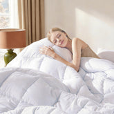 Downcool Comforters queen-size cover closeup shows plush microfiber for all-season comfort.