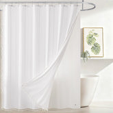 Downluxe linen texture 3-in-1 curtain set white for quick bathroom refresh.